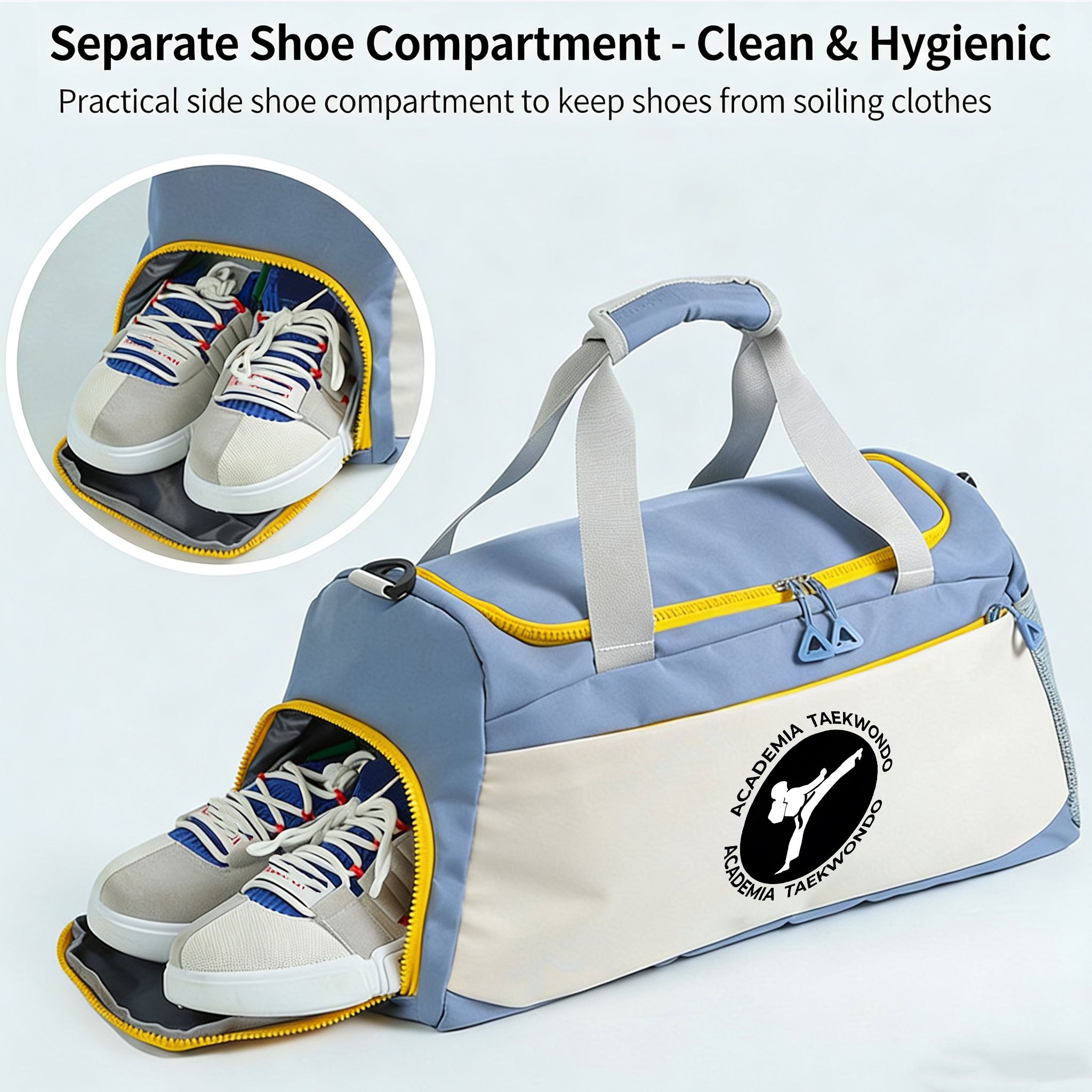 taekwondo themed multi functional fitness duffel bag with separate shoe compartment taekwondo pattern large capacity crossbody tote suitable for gym commuting   basketball adjustable strap zipper closure durable