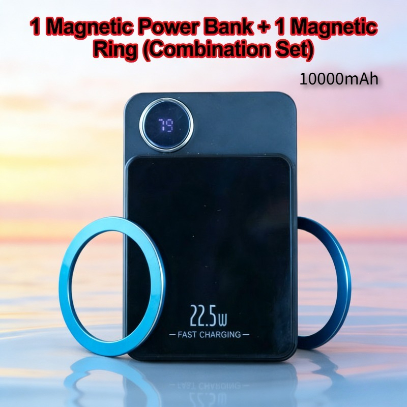 Image of This 22.5w Set Includes 1 Magnetic Power Bank And 1 Magnetic Ring, With 10000mah Capacity For Fast Charging And Use. It Supports Magnetic Wireless Charging And Has A Display For Clear . In Multiple