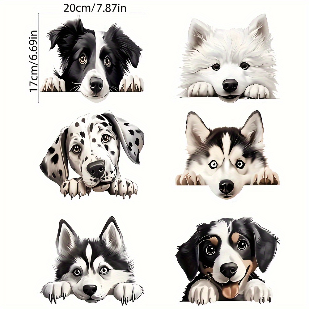 E-shop 6 Stück Niedliche Hunde-Heißtransfer-Vinyl-Aufkleber – Verschiedene Hundemotive (Husky, Dalmatiner, Border Collie) – Waschbare Bügelbilder für