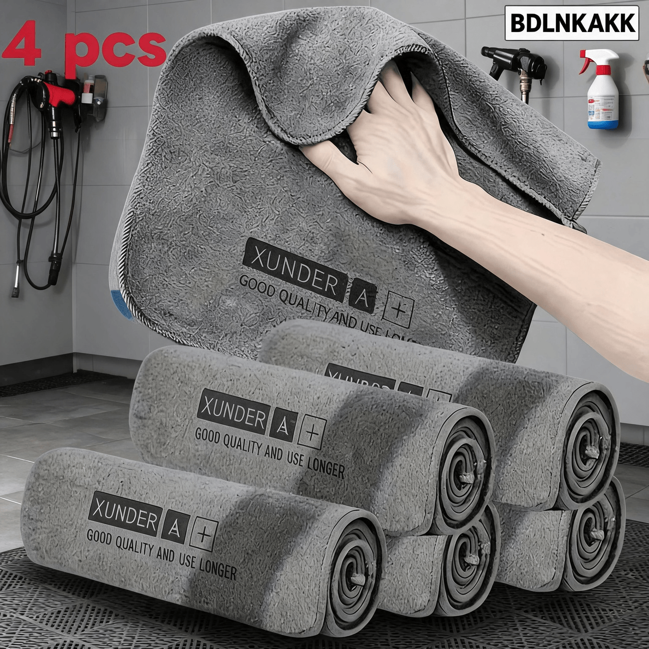 TEMU Bdlnkak 4pcs Wash Towel Set Microfiber Double-sided Car Wash Towel Car Cloth Absorbent Non-shedding With Double Layer Thickened High-absorbency