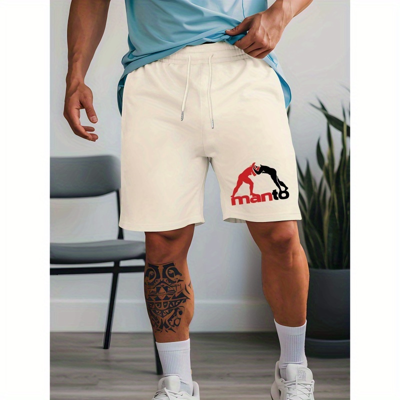 

Men's Casual Summer Shorts - Ny4 2 Men Fighting Graphic, Trendy Mid-pants With Drawstring Waist, Polyester, Lightweight For Sports & Beach Wear