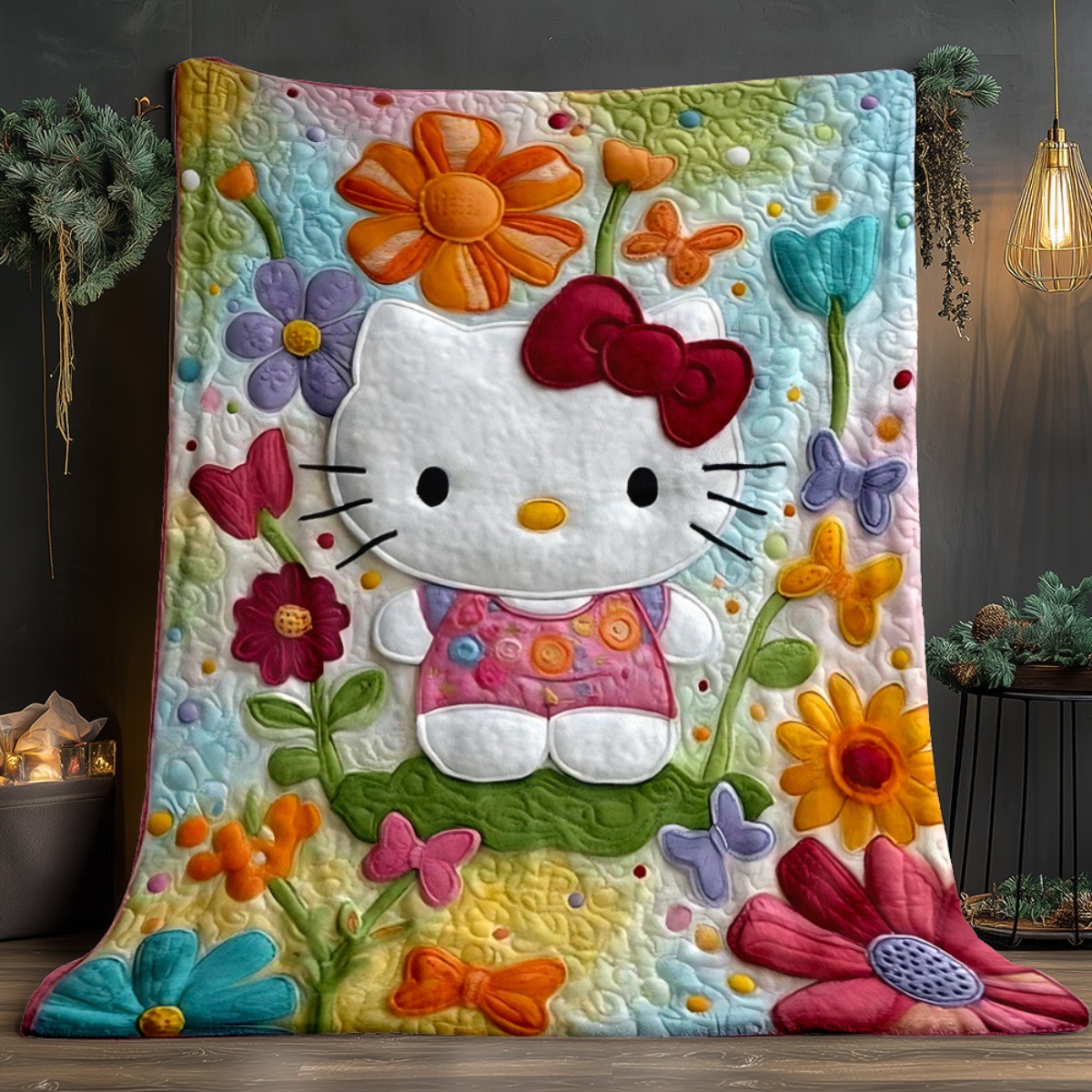 TEMU 1pc Of Soft Flannel Blanket In Featuring An , Bow, And Multicolored Flowers (daisies, Roses) - Lightweight Bedspread Suitable For For Adults,