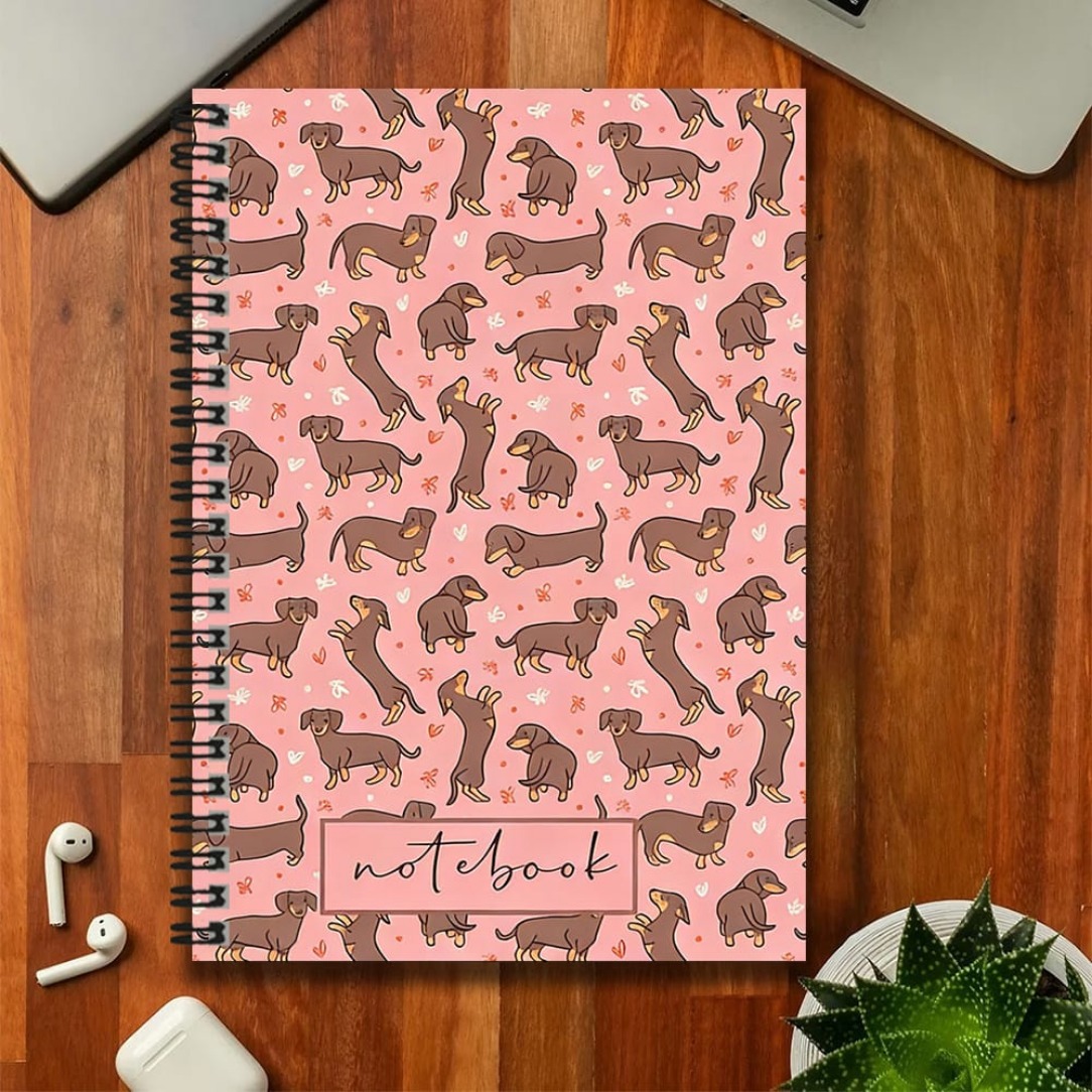 TEMU Stationery Notepad Back To School 1pc Cute Sausage Dog Pattern Pink Spiral Notebook, Thoughtful Companion For Work And Study, Recording Daily