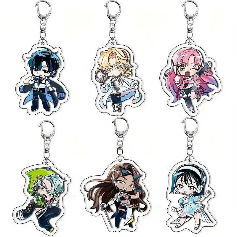 TEMU 2d Flat - 2dflat / 6pcs Anime-themed Acrylic Keychain Set, Made From High Acrylic Material For A Clear And Stylish Design. Hanging On Bags Or