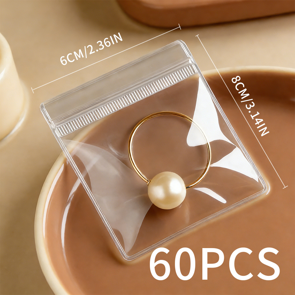 TEMU 60pcs Clear Plastic Jewelry Zipper Bags Roll - Anti-tarnish Suitable For Ring & Earring Storage, Transparent Suitable For Travel, Durable