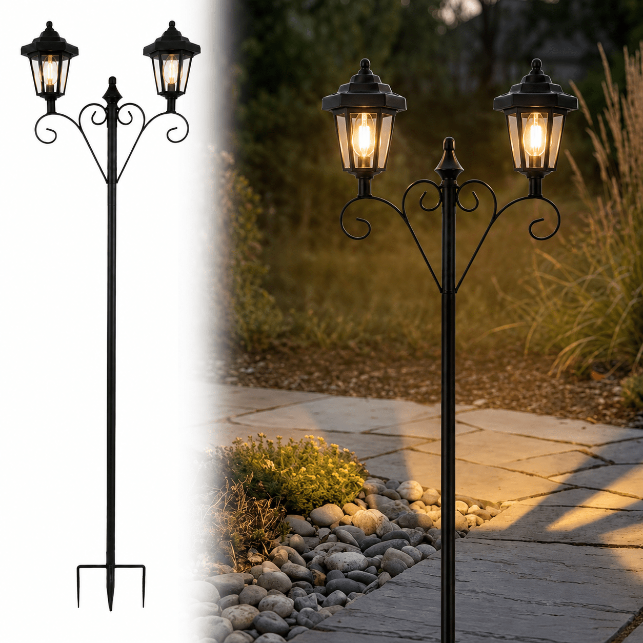 TEMU 78 Inch Solar Lamp Post Lights Outdoor, Dual Head Vintage Light With Warm White Led, Auto Waterproof Pathway Lighting, Decorative Solar Lantern