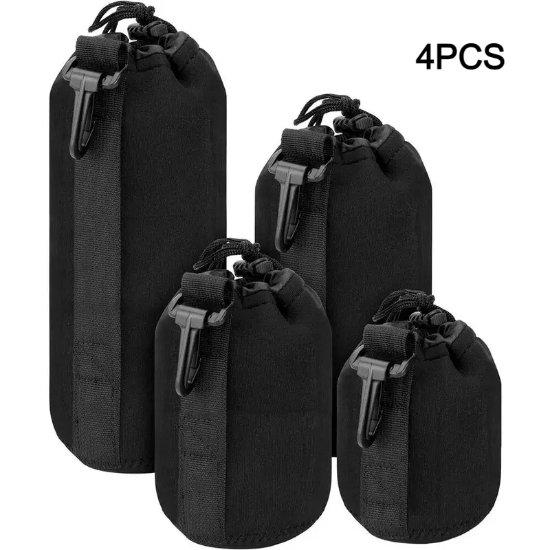 TEMU Set Of 4 Soft Neoprene Pouches For Camera Lenses | Drawstring Protective Bags In Sizes | Travel- For Dslr, Mirrorless, Camera Lenses