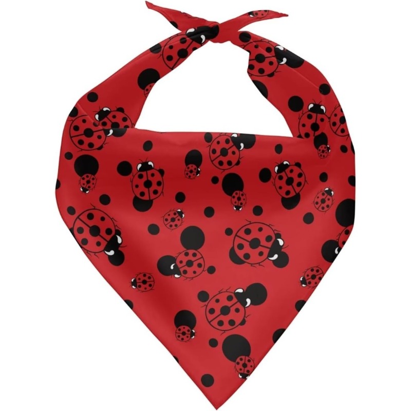 TEMU 1pc Red Ladybug Dog & Bandana Scarf With Bib - Washable Soft Pet , Cute Ladybug Pattern For Small/medium , Fashion Collar Accessory For Parties,