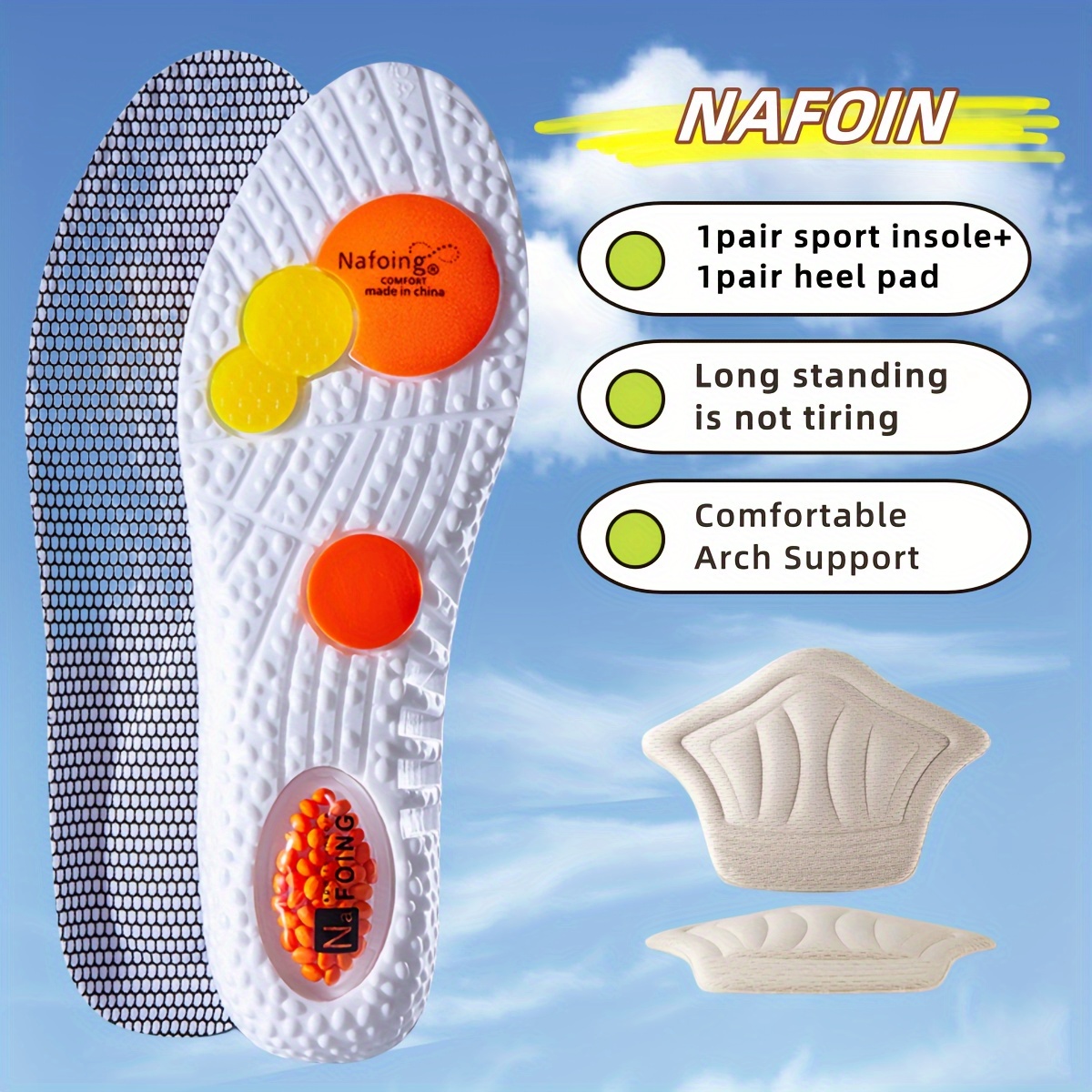 E-shop 4 Stück/2 Stück Sport Einlegesohlen und Fersenschoner für Schuhe, Luftkissen Dämpfung, Atmungsaktiv, Desodorierend für Herren Damen Laufschuhe,