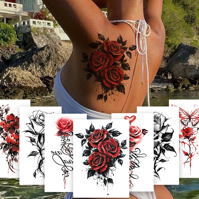 TEMU 7 Sheets Realistic Floral Temporary Tattoos | Long Lasting High Quality Body Art With Roses, Peonies, Butterflies | Elegant Half Arm Sleeve |