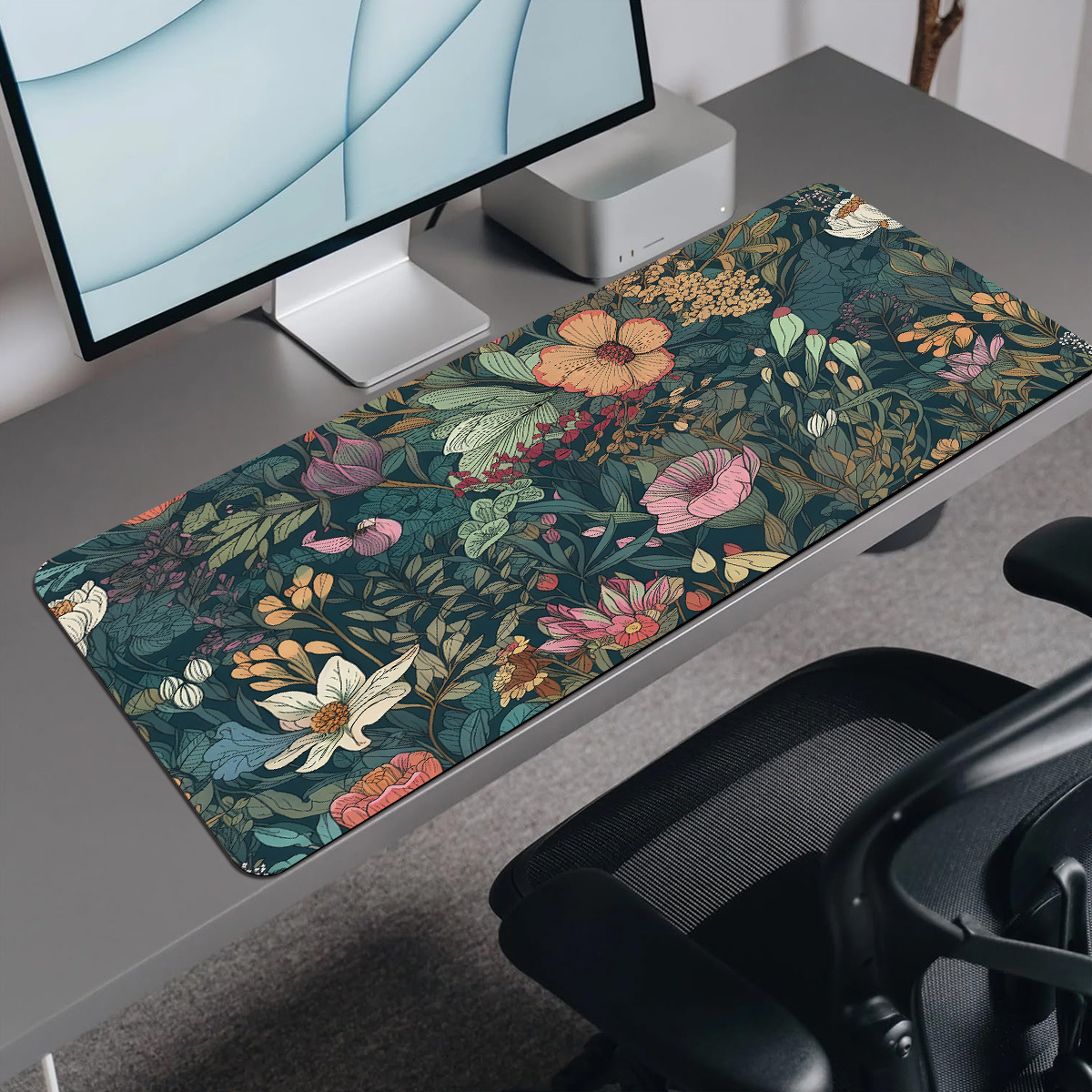 TEMU 1pc Extended Gaming Mouse Pad And Pc Desktop Keyboard Pad - Flowers And Plants Pattern - Laptop Protective Pad Desk Mat - Durable Non-slip Base