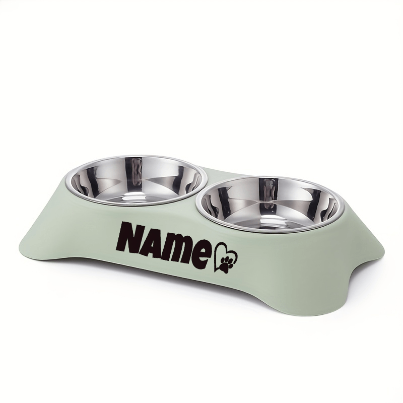 TEMU Personalized Name Or Text, Stainless Steel Dual Pet Dish - Food Bowl For Dogs And Cats With Non-slip Bottom, Easy To Clean Pp And Steel Feeding