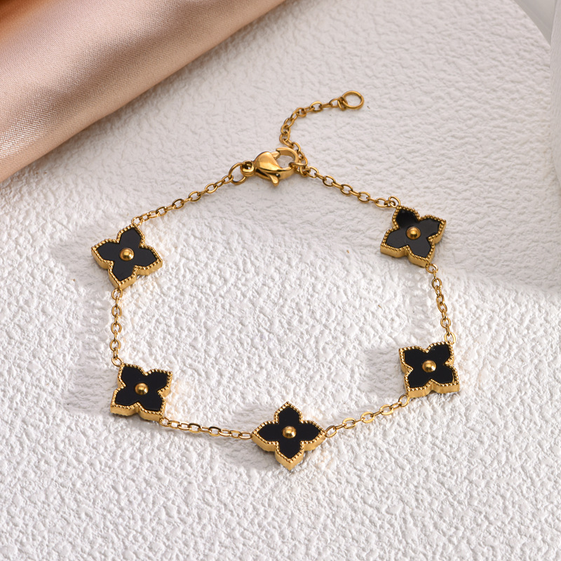 TEMU Pulsera prémium de y acero inoxidable con de hojas y flores, accesorio de moda de estilo elegante, versátil, de lujo y de