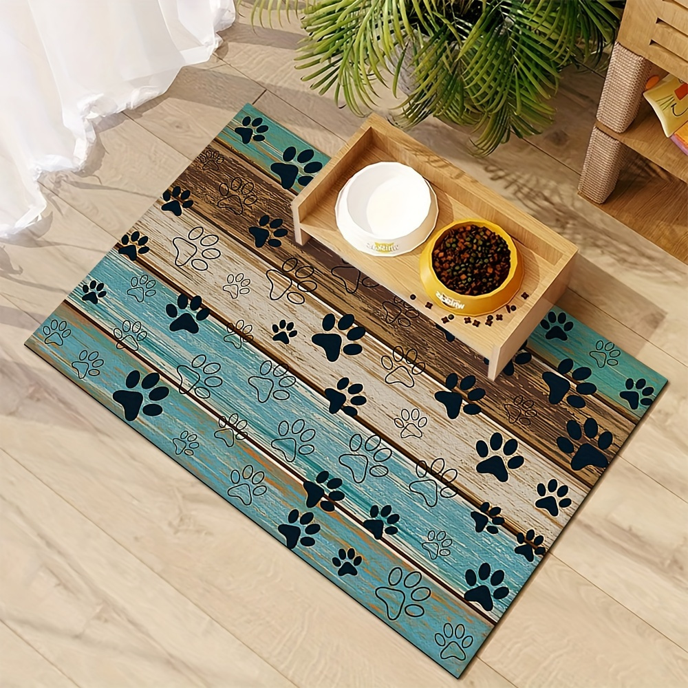 E-shop Hundefutterschale mit Buntem Holzmaserung & Schwarzer Pfotenabdruck-Design - Langlebige, Leicht zu Reinigende Futterschale für Hunde & Katzen,