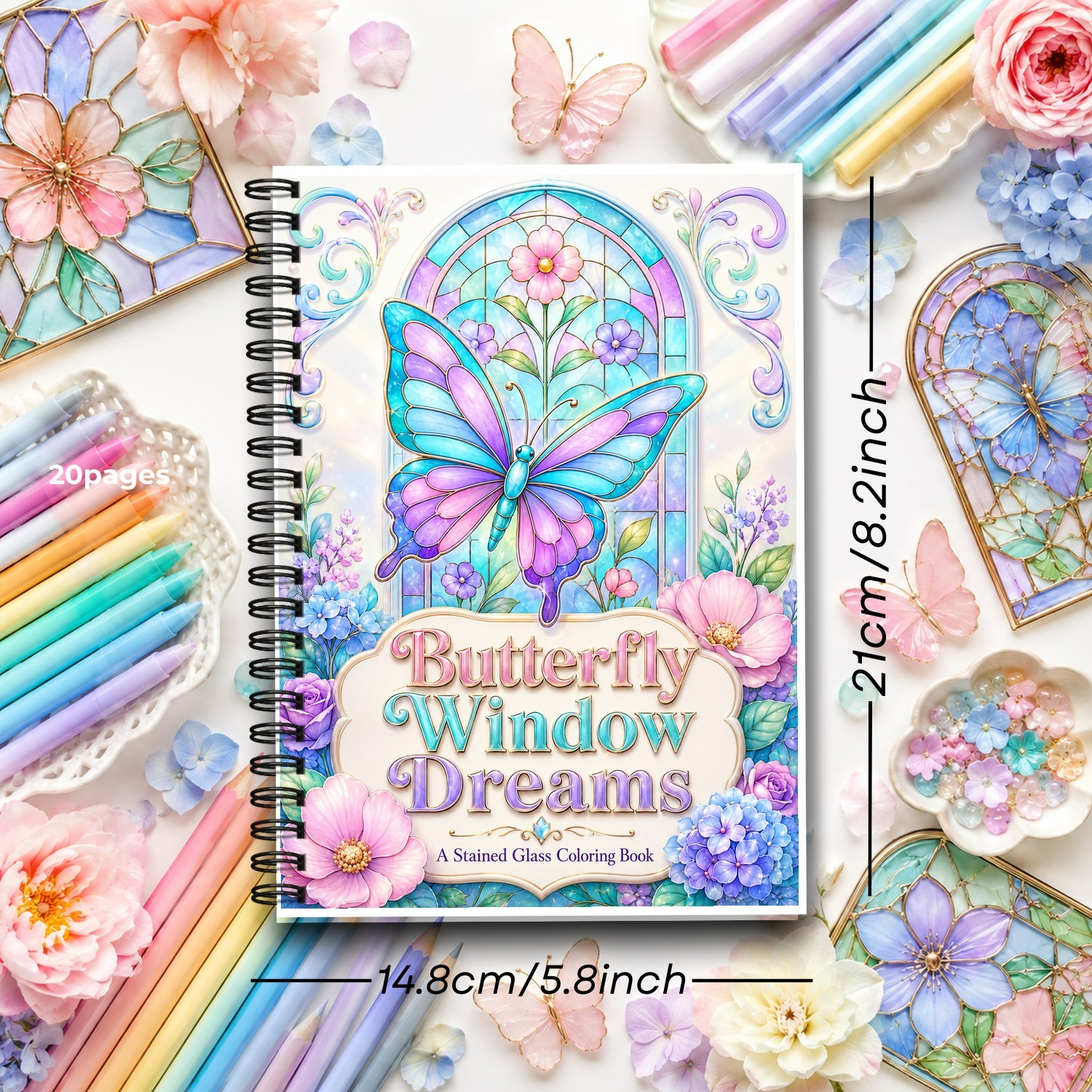 TEMU Livre de coloriage vitrail papillons pour adultes et adolescents - de fenêtres florales avec papillons, fleurs et pages d'art vitrail | Créatif,