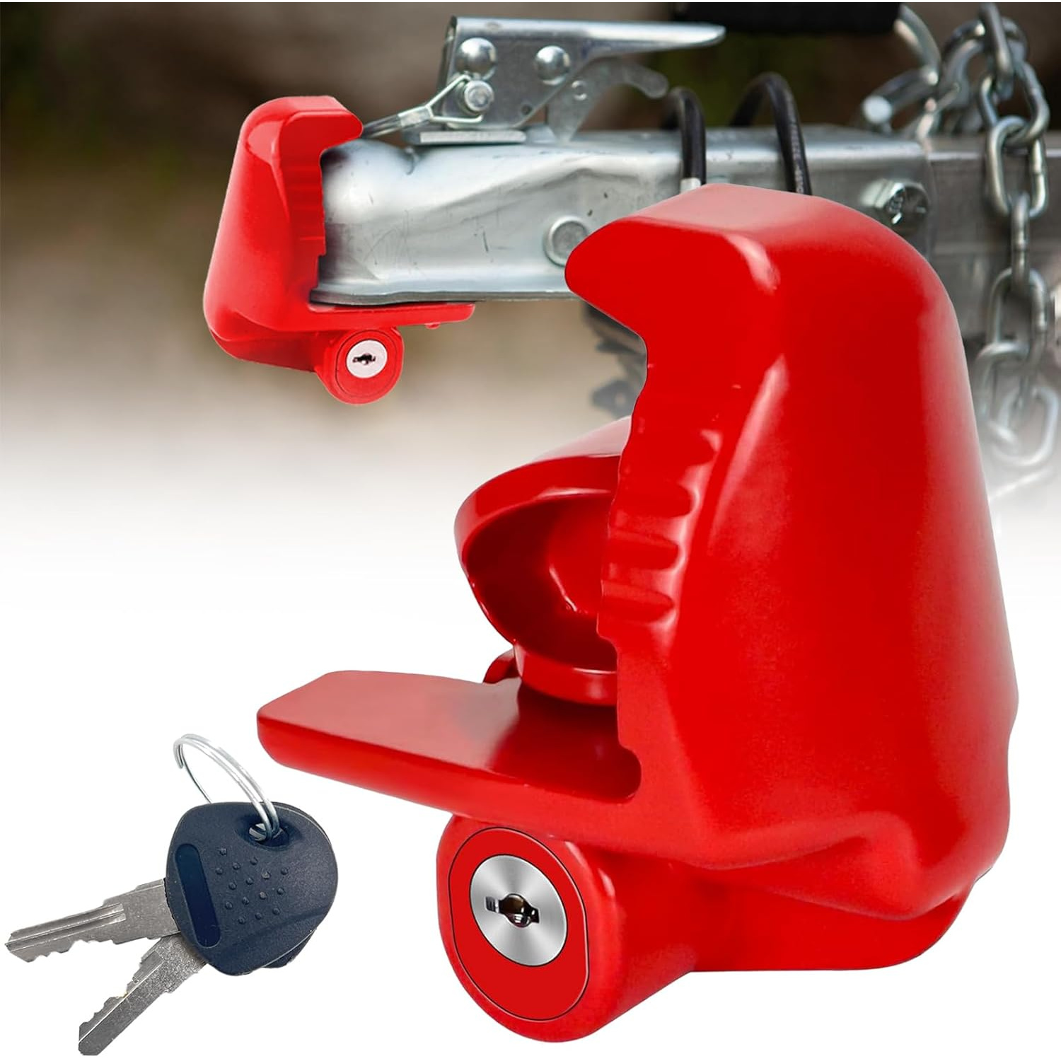 Image of This Lock For Trailer Hitches Is Sizes Including 1-7/8, 2-5/16, And 2-inch Ball Hitches. It Features An Adjustable Heavy-duty Steel Construction, Making It Ideal For Securing Boats, Trailers