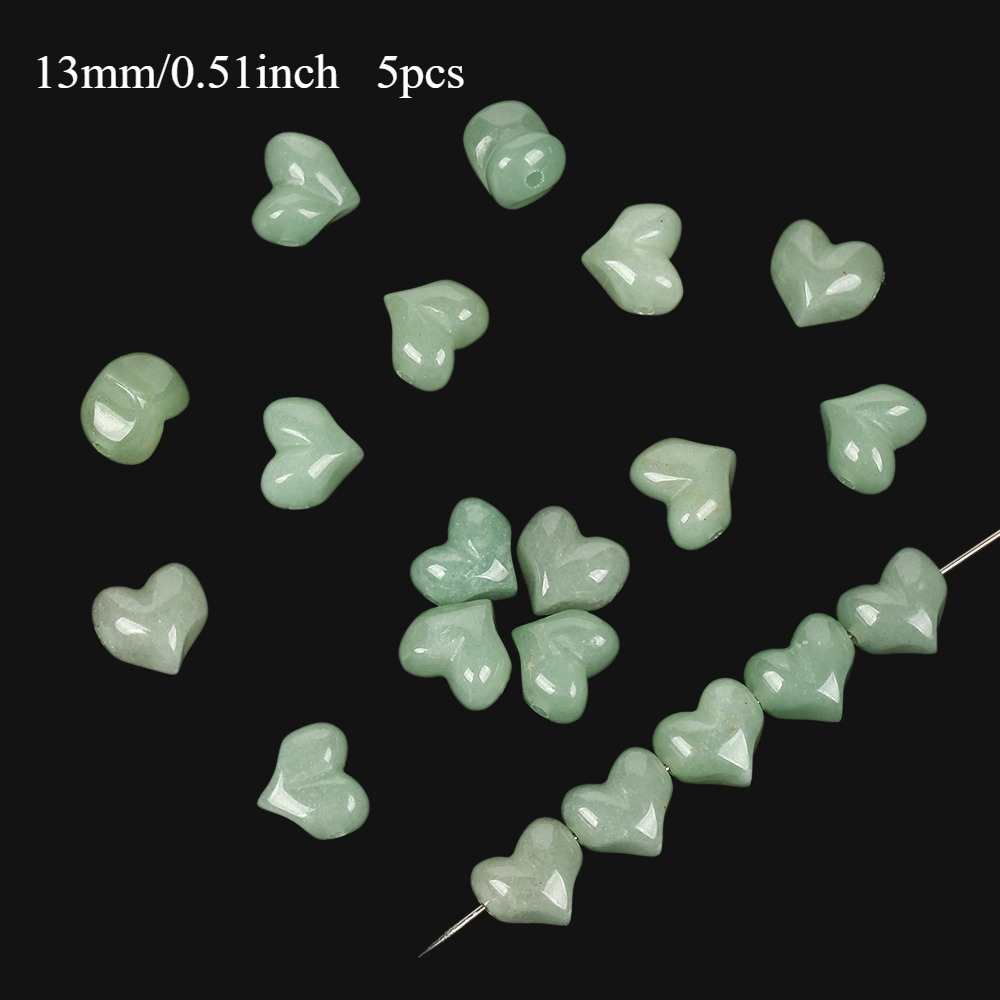 TEMU 5pcs Perles en naturelle 13Mm Aventurine verte Perles d'espacement de cœur Utilisées pour la fabrication de bijoux Bracelet Boucles d'oreilles