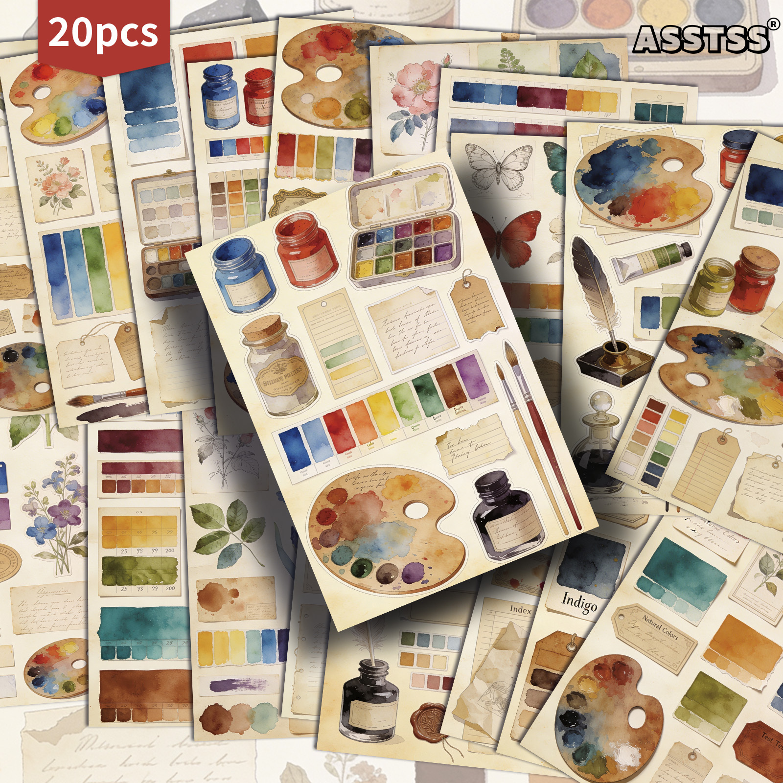 TEMU 20-pack Asstss Vintage Color Palette Postcards - 4x6 Inches Retro Junk Journal Supplies, Classic Pinup Illustrations Collectible Decorative