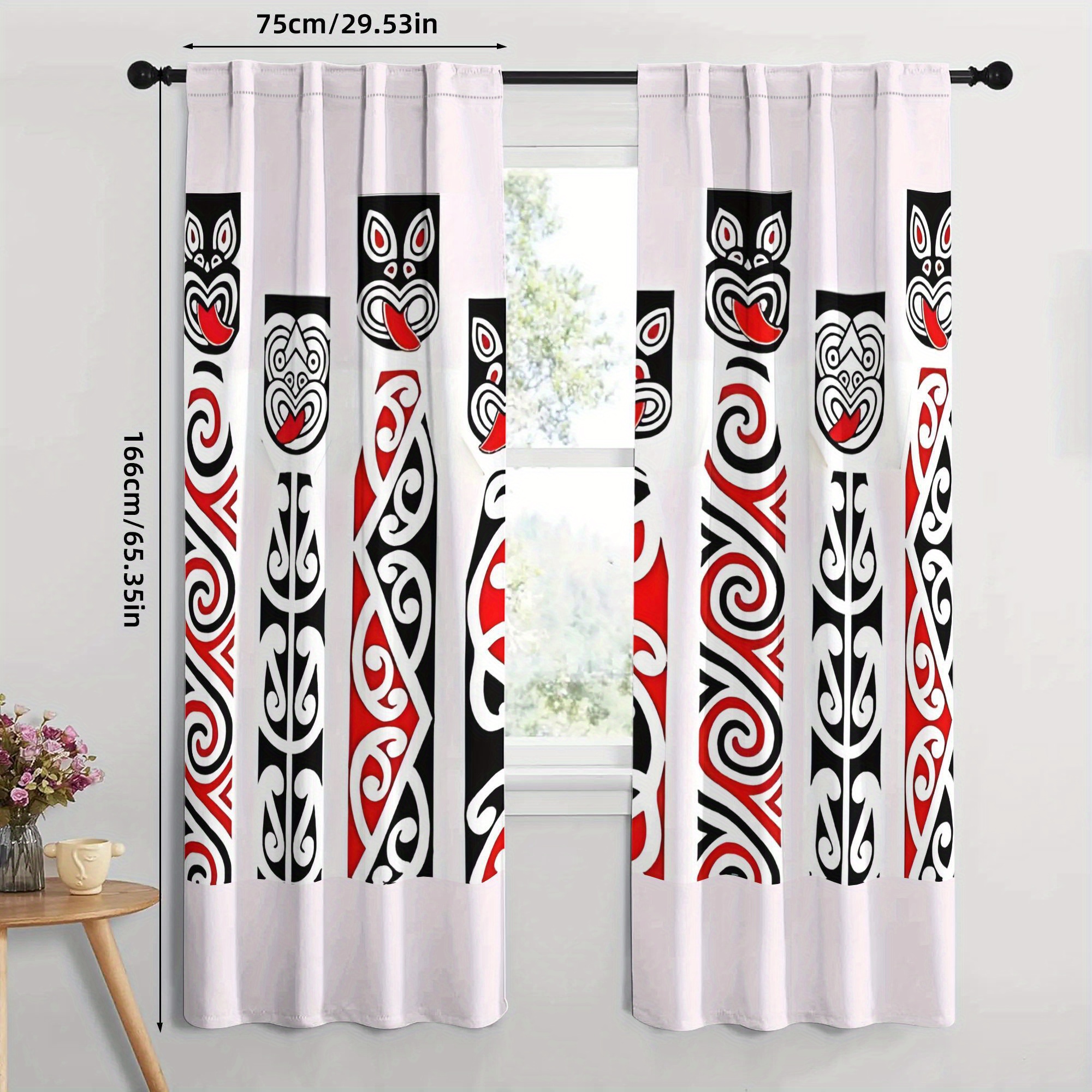 TEMU 2d Flat - 2d Flat - Set Of 2 Flat Maori Curtains With Rod Pockets, Ideal For Decorating Windows In Bedrooms And Living Rooms