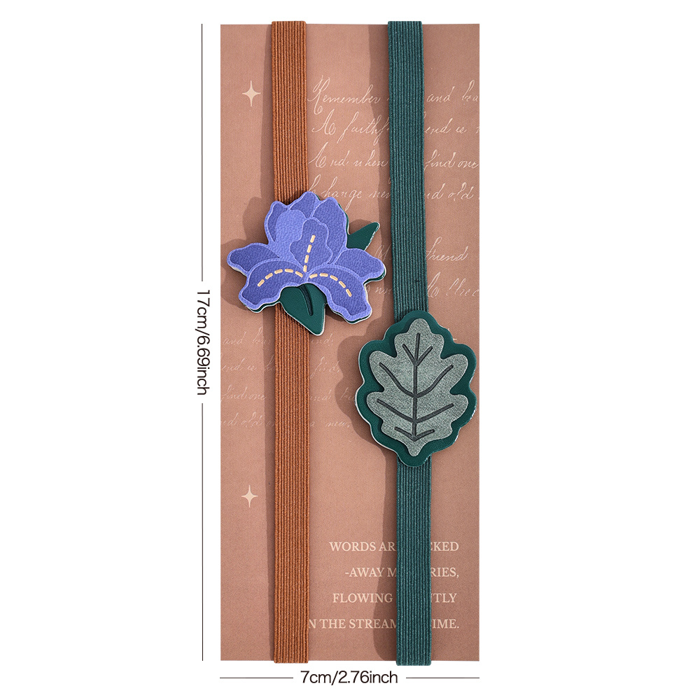 TEMU Pack Of 2 Secure Page Holder & Closure Straps Cute Elastic Book Bands & Page Markers Flowers Leaves For Journals, Notebooks, Planners, Hardcover