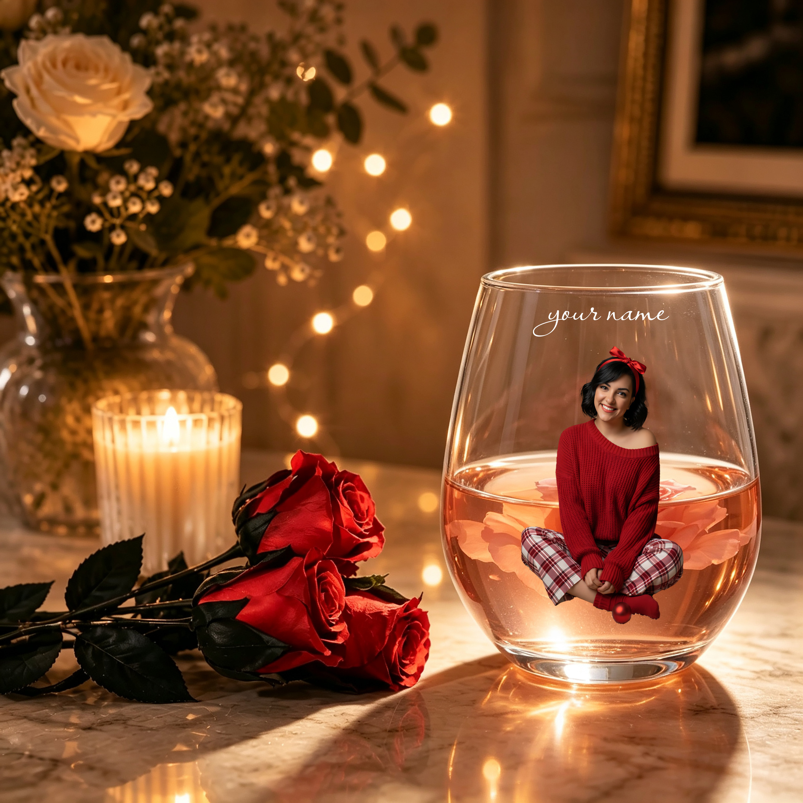 TEMU Vaso de cristal de 1 pieza con grabado personalizado de foto/texto, adecuado para , , aniversarios - de champán y vino con para foto, regalo