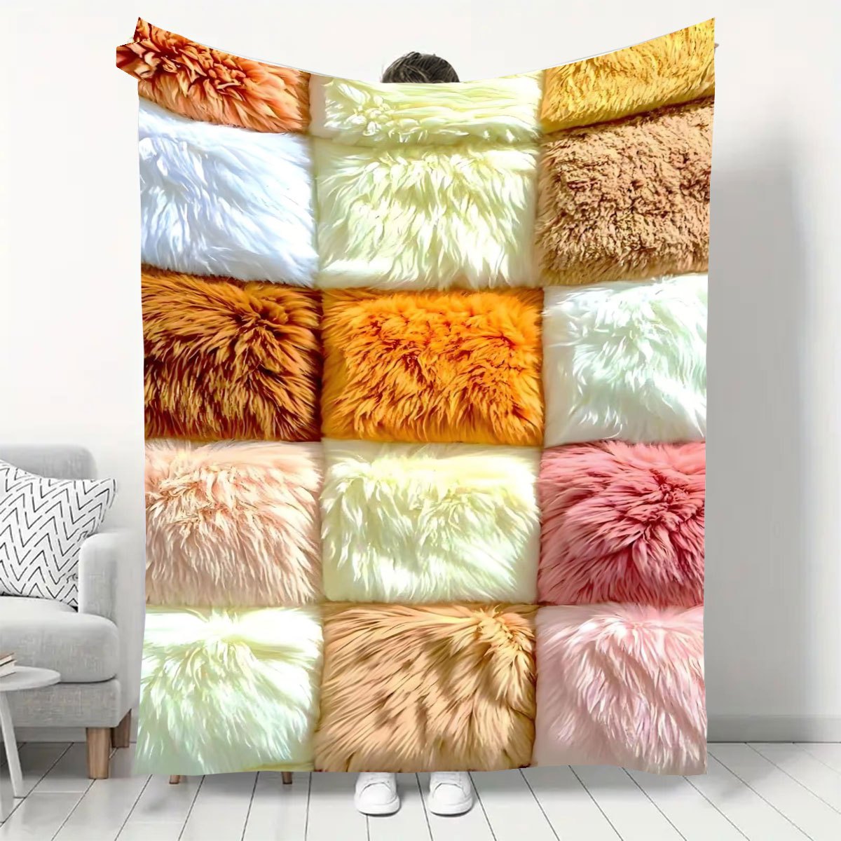 TEMU Nordic-inspired Ins-style Faux Fur Flannel Blanket, Contrasting Plush Texture Throw Blanket. Soft, Skin-friendly, Warm, And Breathable For .