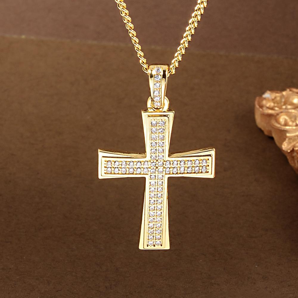 Cross Pave Synthetic Zirconia Pendant Necklace, Golden