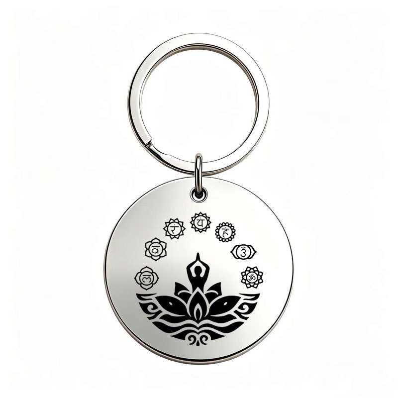 Custom Yoga Zen Line Pattern Metal Keychain, Healing Pendant