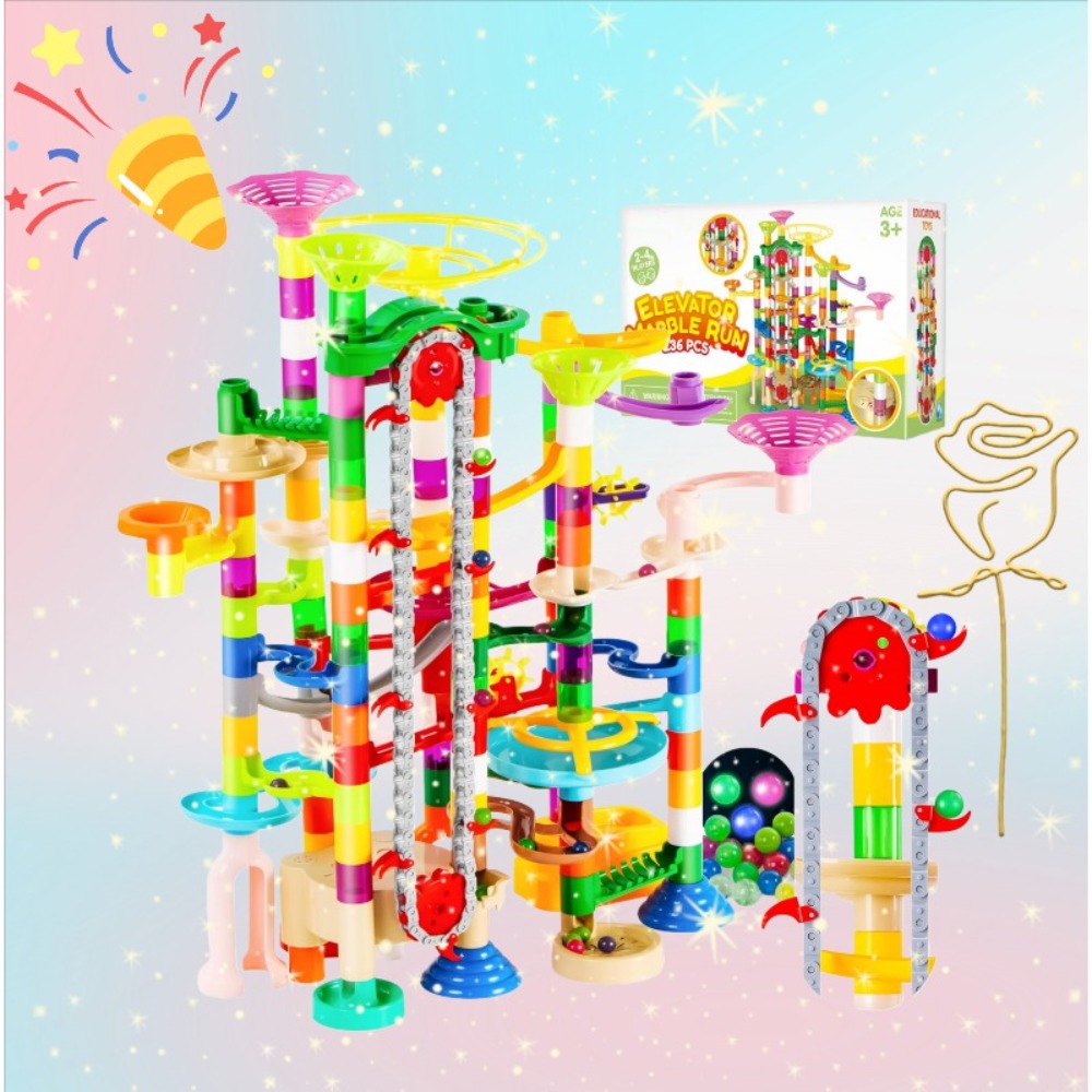 TEMU 236pcs Glowing Track Set With Motorized Elevator, 30 Glow In The Dark Marbles, Construction Building Blocks Toy, Educational Building Kit For