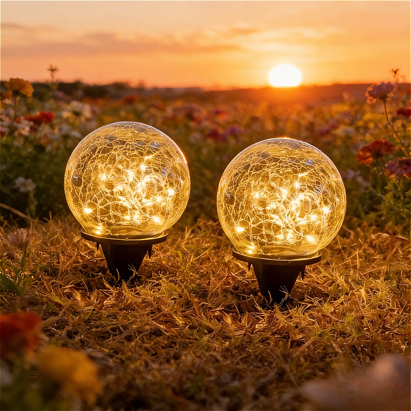 [upgraded 2pcs Set] Solar Led Ball Lights, Sparkling Summer Design, Perfect For Easter, Weddings, Parties, , And Gardens. Includes Stakes For Decoration. Smart Solar Lighting System