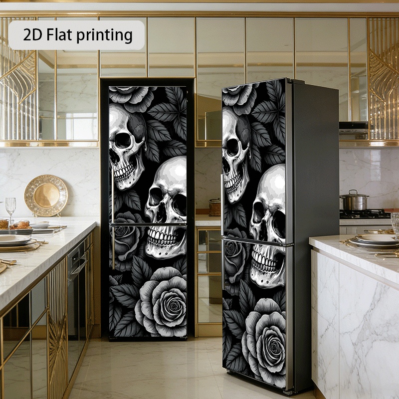 Image of 2d Flat Printing 1pc Refrigerator Sticker " Rose Pattern" Themed Design, Self-adhesive Wall Decal Wallpaper, Suitable For Cabinets And Wardrobes, Modern Kitchen Decor Home Sticker, 60×180cm, 2d Flat