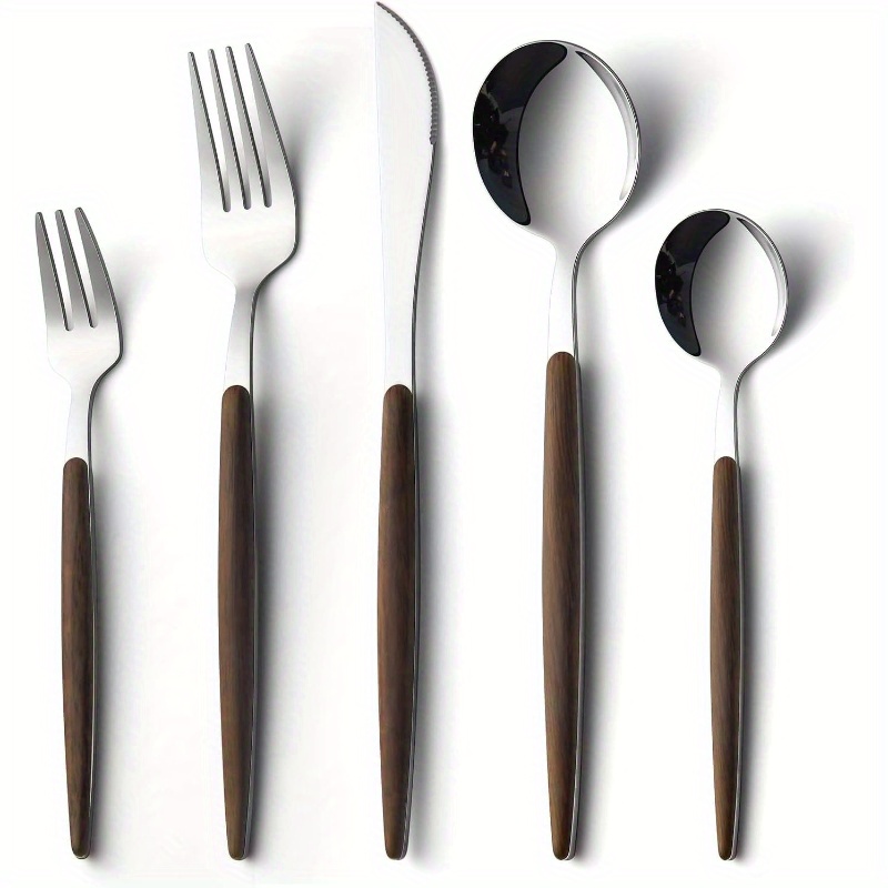 silverware set, 20pcs brown silicone handle stainless steel flatware set, service 4, cutlery set home kitchen and restaurant,   polished, kitchen utensils, dining essentials, elegant cutlery, stylish flatware,   silverware, premium flatware, flatware collection, complete silverware, home cooks,     Product details 0