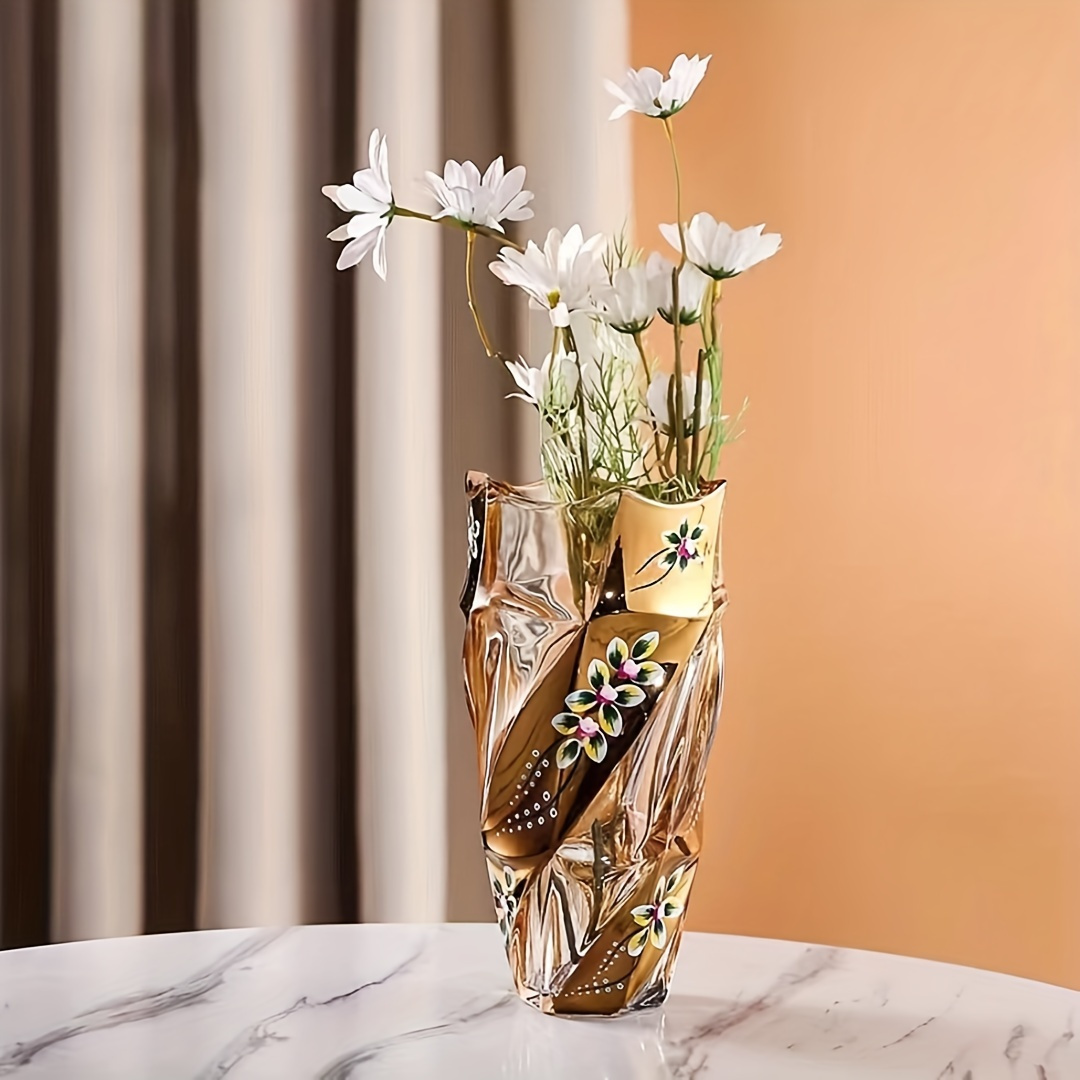 

1 European Crystal Glass Vase, With Luxurious Golden Enamel Flowers, Living Room Decoration Vase, Housewarming Gift, Suitable For Holiday Decorations, Christmas Decorations