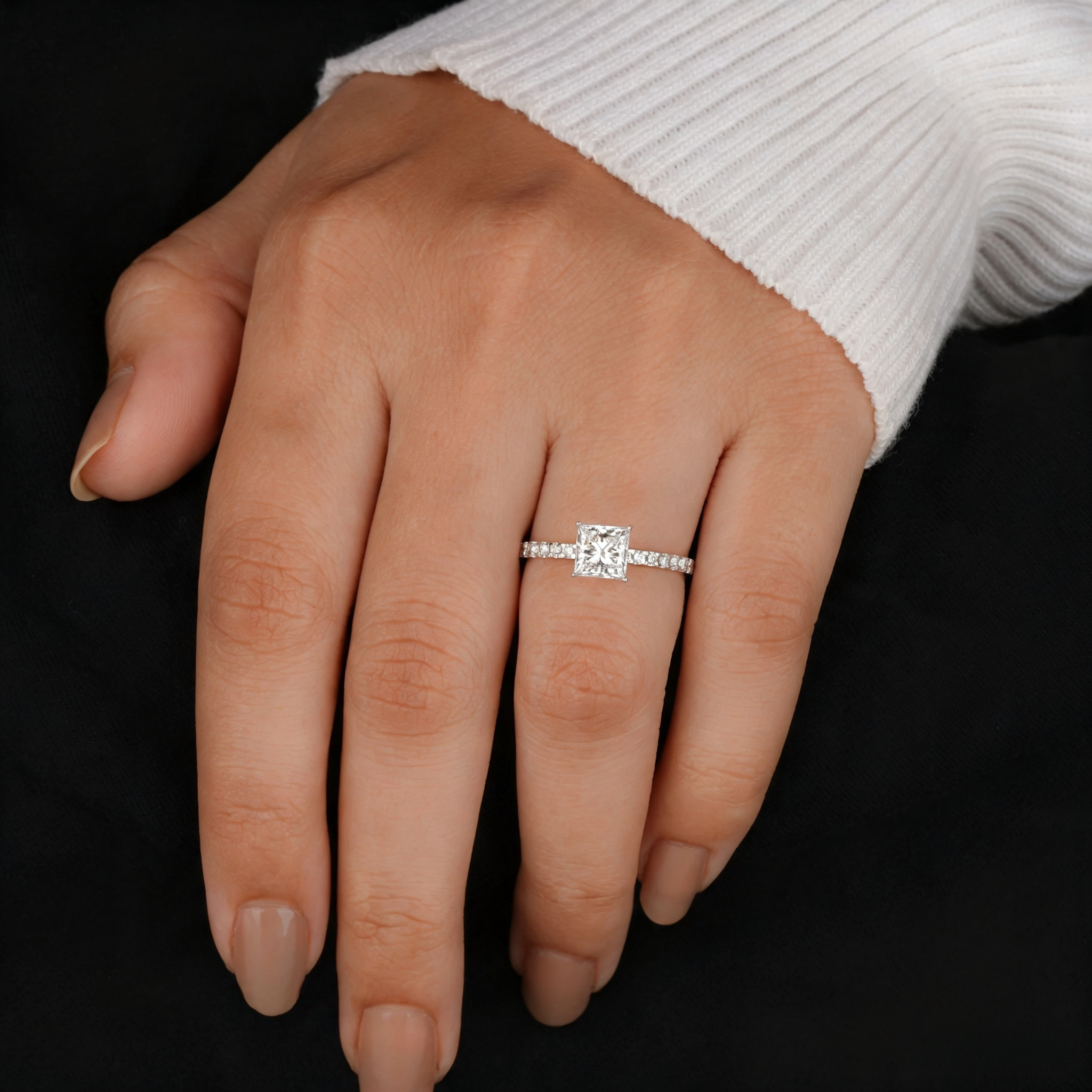 Brilliant Princess Cut Moissanite Ring in 925 Silver, Exquisite Gift