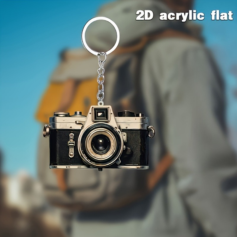 [2d flat] [2d flat] piano 2d, 1 portachiavi   retro acrilico a forma di fotocamera - elegante ciondolo per appassionati di fotografia,   per borse e chiavi dellauto,   per   del papà, lalbero di natale e decorazioni per feste, design piano 2d Dettagli dell'articolo 4