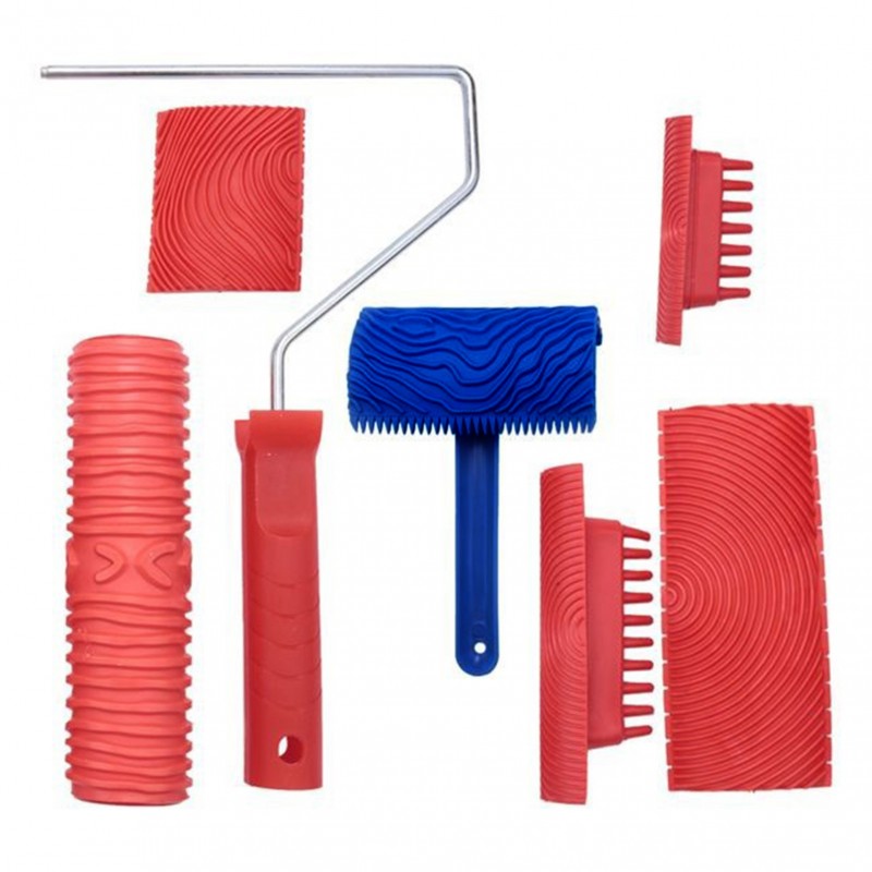 TEMU 6pcs Wood Graining Tool Set Fake Wood Grain Roller For Wall Art Paint Decor Painting Tool