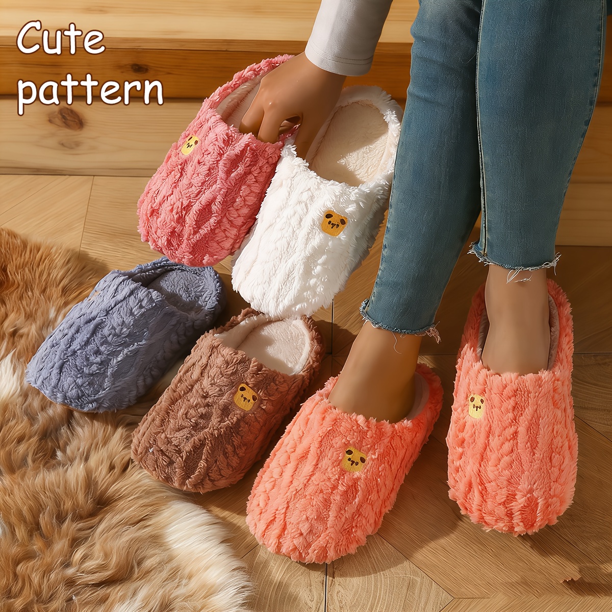 womens house slippers with a fashionable trendy bear pattern soft soled and noise reducing for indoor use on bedroom floors   autumn winter slippers are suitable for couples and make a great gift for women women shoes