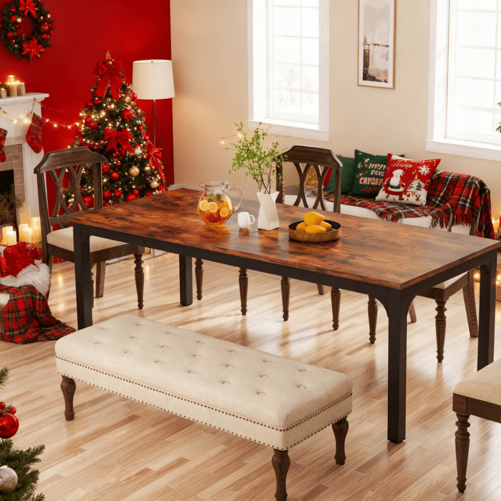 TEMU Table à manger rectangulaire de 78 pouces de long, pour les repas de Noël, pouvant accueillir de 6 à 8 personnes, avec des dimensions de 78,7 x