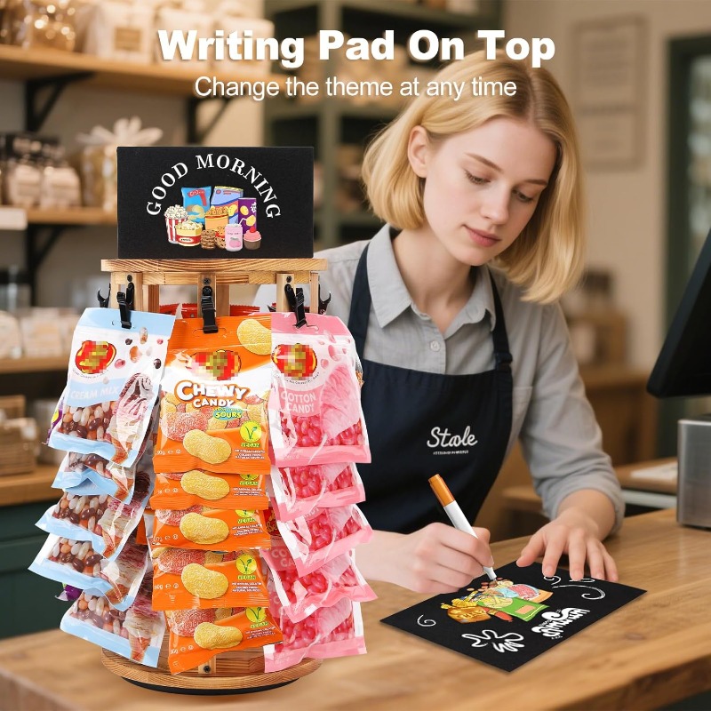 TEMU 5-tier Rotating Chip & Snack Display Stand With 40 Clips - Suitable For Pantry Retail Countertop, Suitable For Or Commercial Use, Rotating Shelf
