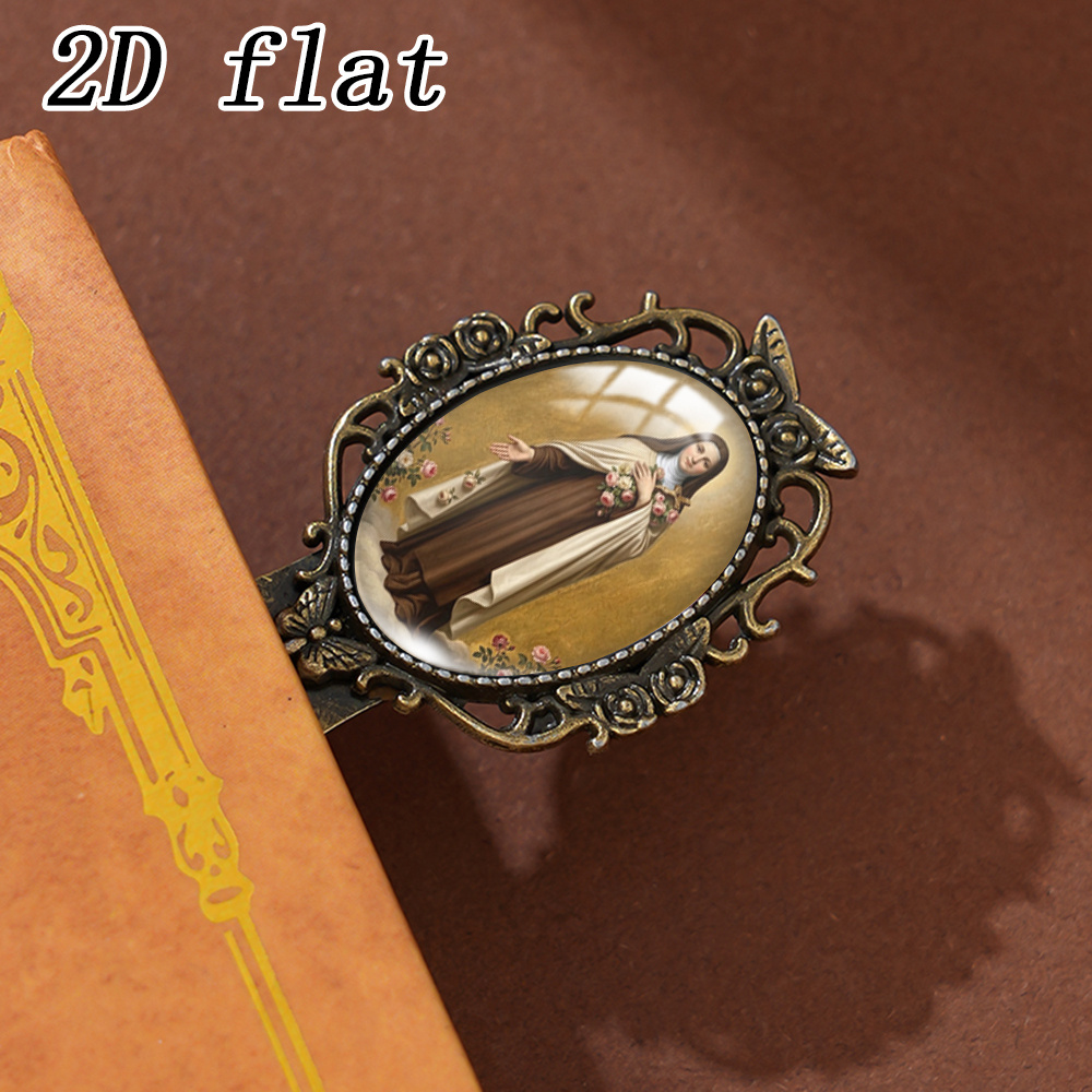 TEMU 1 pièce Marque-page ovale en verre avec motif d'impression portrait de Sainte de avec des roses, Cadeau pour des livres