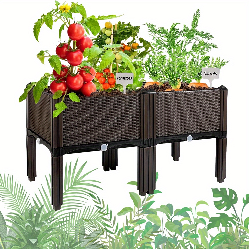 TEMU 2pcs Retro Style Balcony Garden Planter Set - Easy-to-assemble Elevated Garden Bed Kit With Detachable Legs, Durable Plastic Planters Featuring