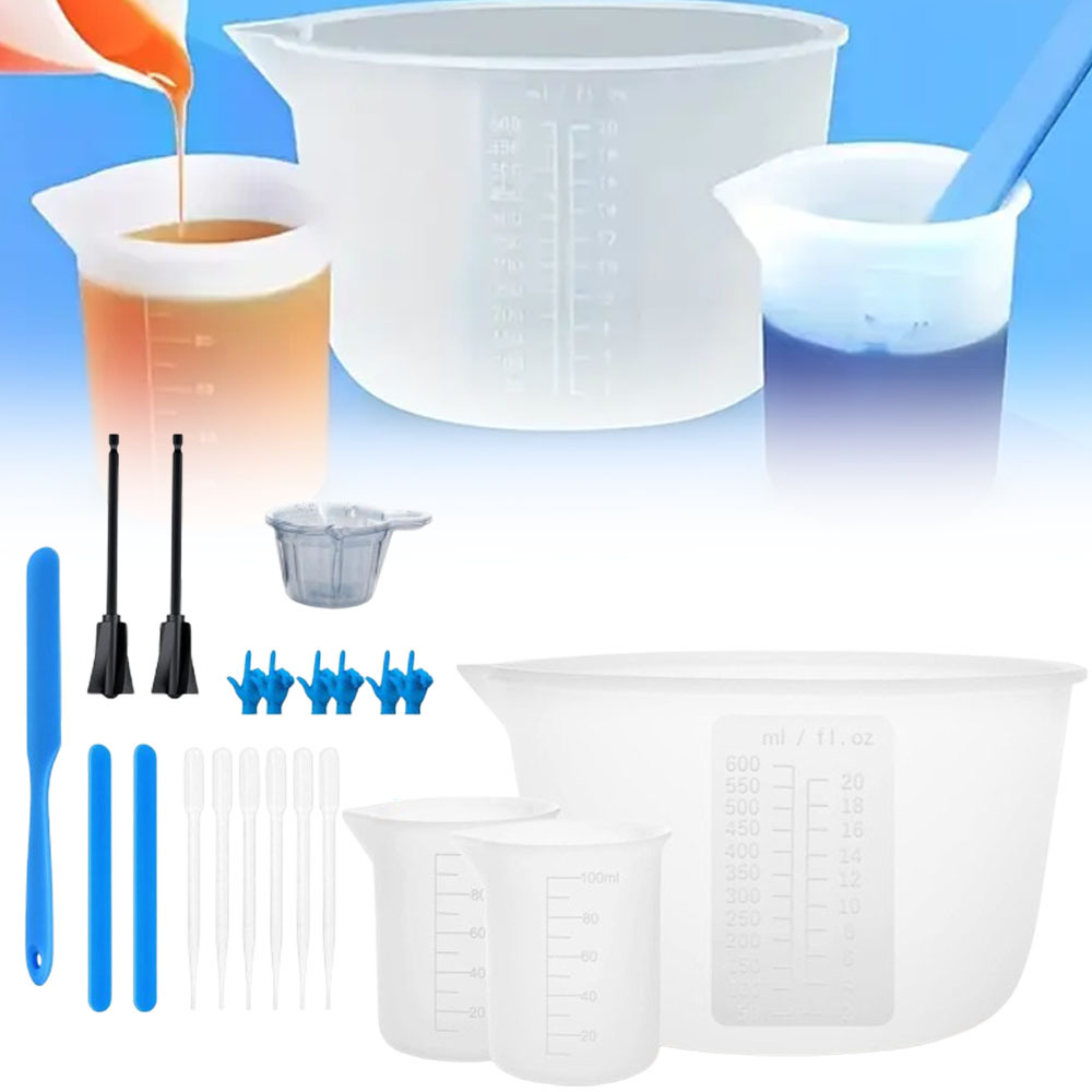 E-shop 30-teiliges Silikon-Messbecher-Set, Mischbecher, Rührstäbchen aus Silikon, DIY Projekte, Schmuckherstellungszubehör für Formen & Bastelarbeiten