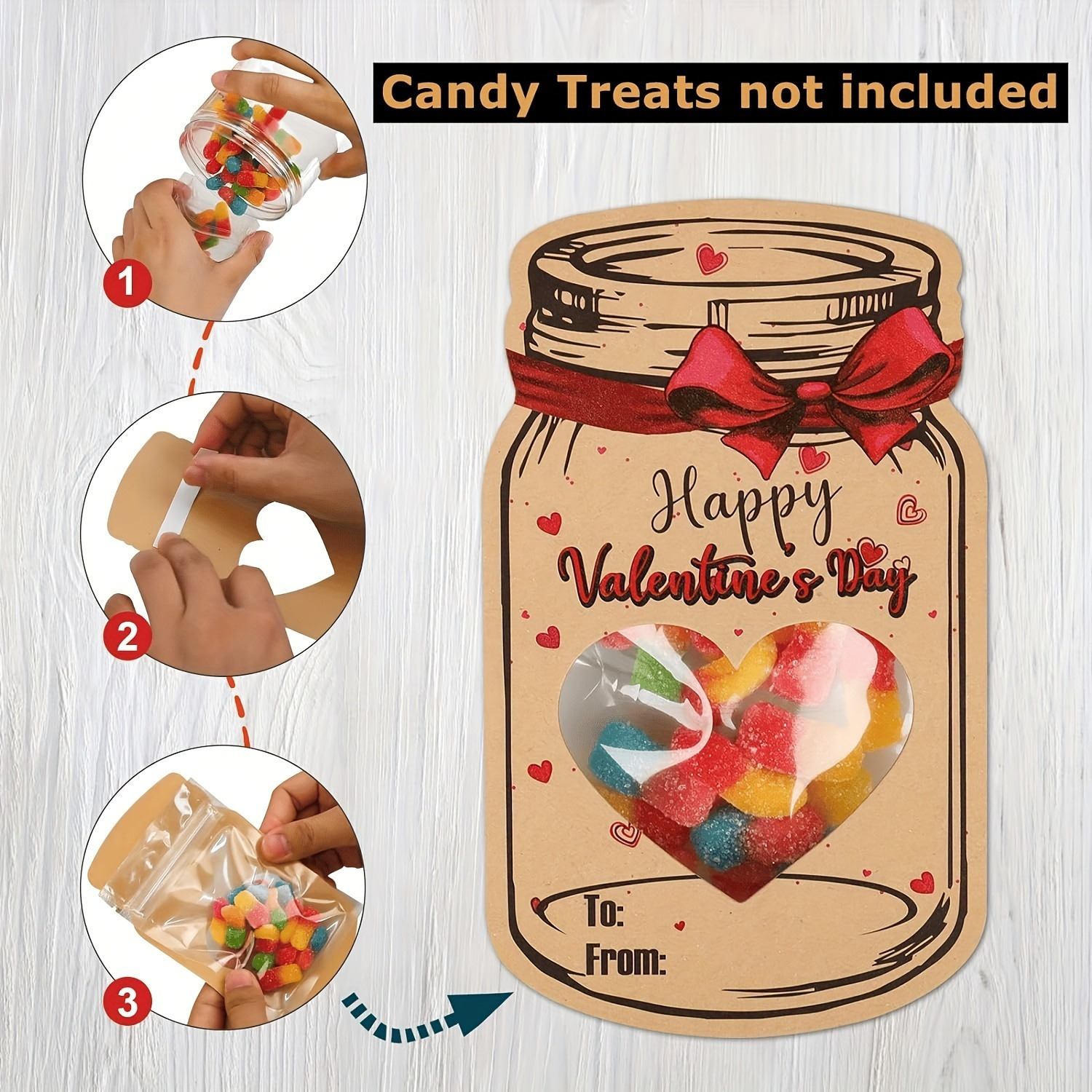 

24pcs Mason Jar Valentine's Day Card Set With Candy Bag - Diy Holiday Graduation And Birthday Party And Classroom Exchange Gift, Fun Craft Kit, Heart-shaped Theme Paper Cards Without Candy