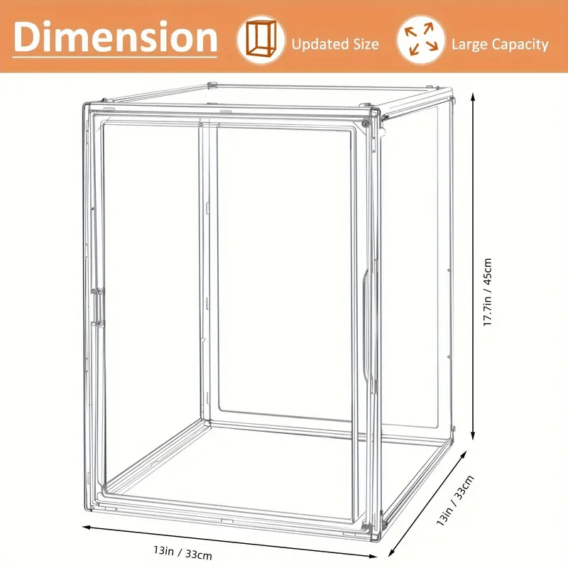 Large Transparent Storage Box With Magnetic Door, Clear Stackable Display Case For Bags Shoes Collectibles, 45x33x33cm