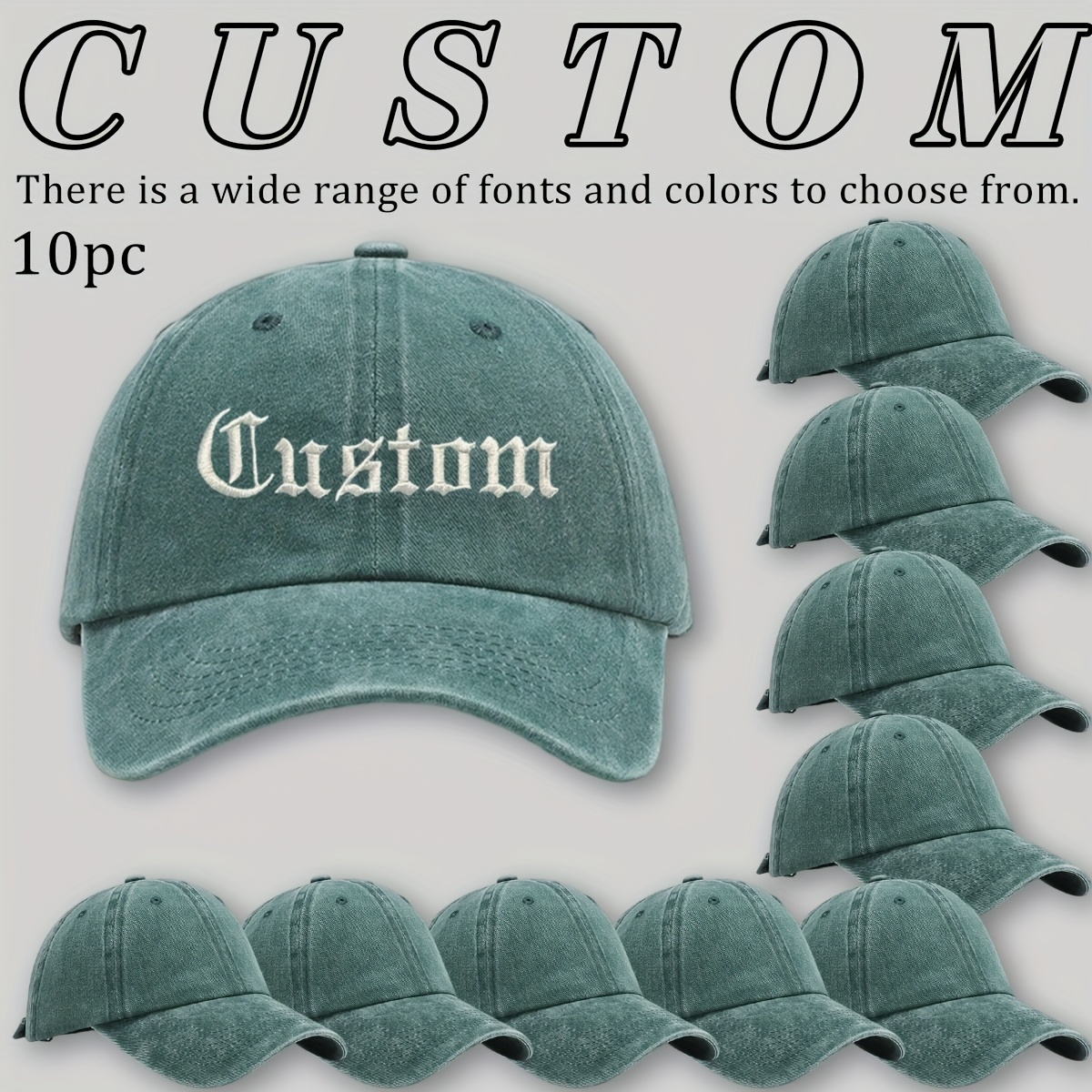 10pcs Custom Baseball Caps with Logo/Text