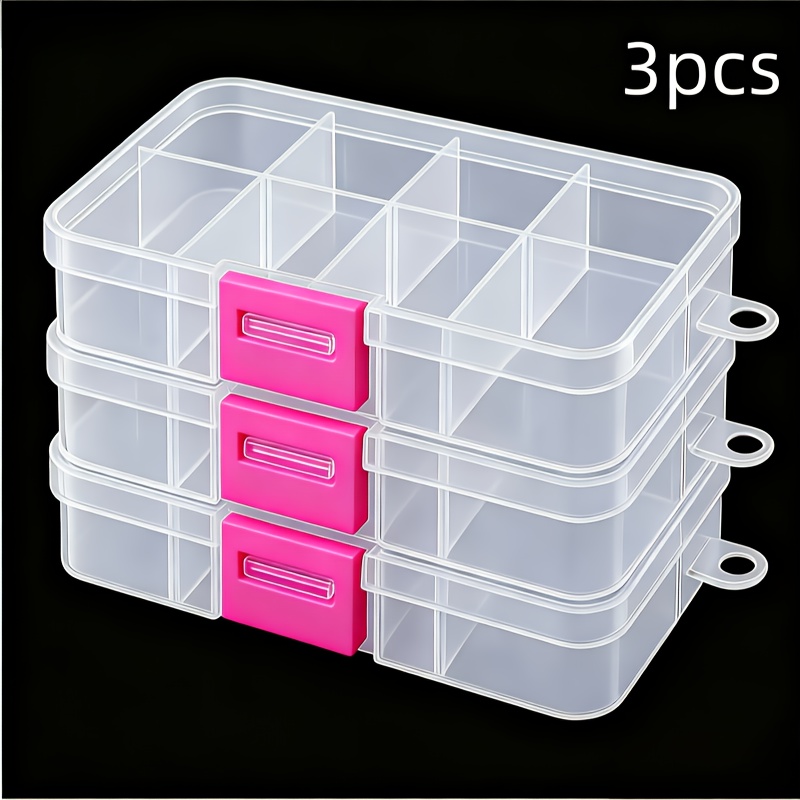 TEMU 3pcs Storage Box Set With Compartments, Multi-functional Organizer, Suitable For Bead Crafts And Fishing Equipment(8 Compartments In Length),