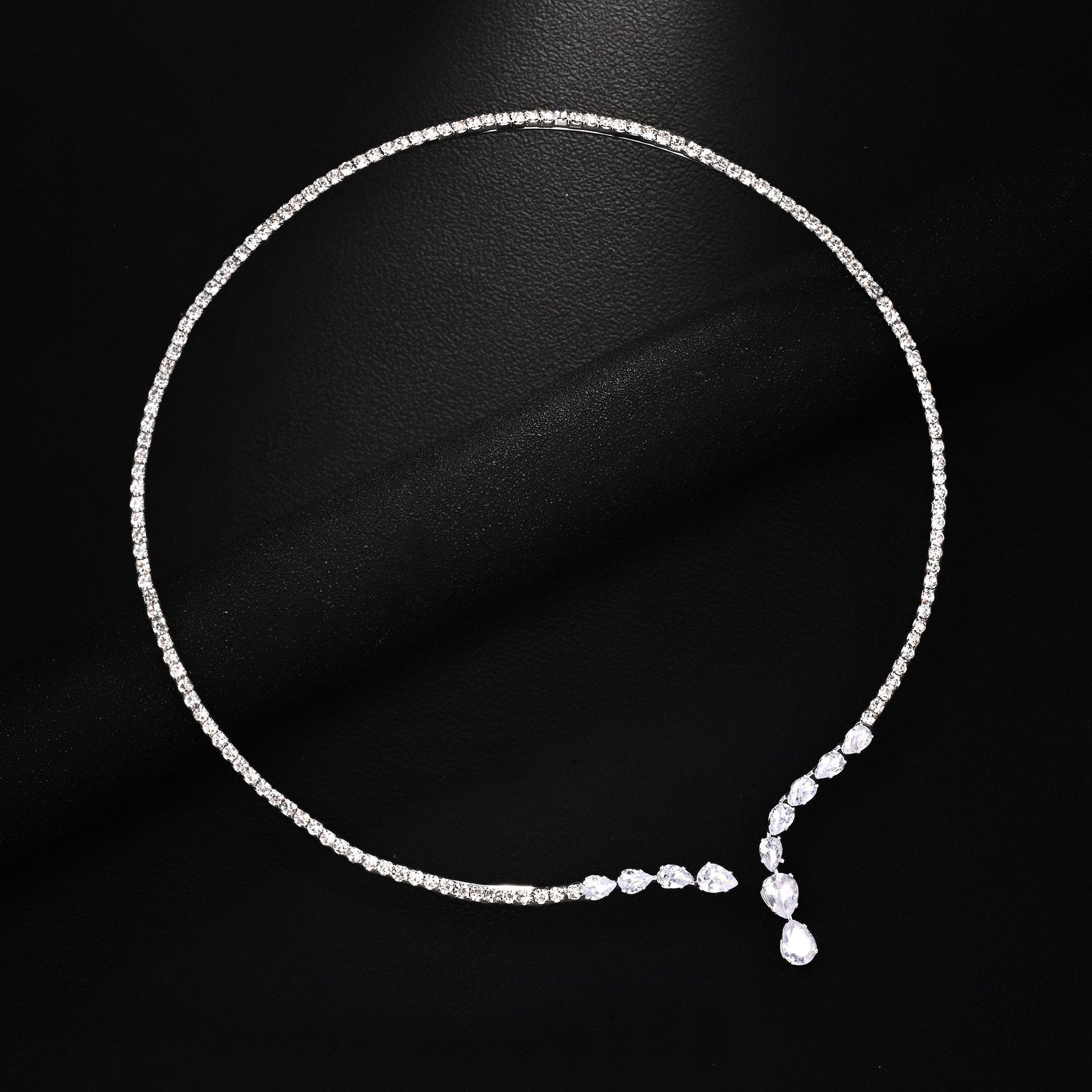 TEMU A Light Luxury V-shaped Teardrop Rhinestone Tennis Necklace With A Sparkling Y-shaped Pendant, A Versatile Accessory For Bridal Wedding Banquets