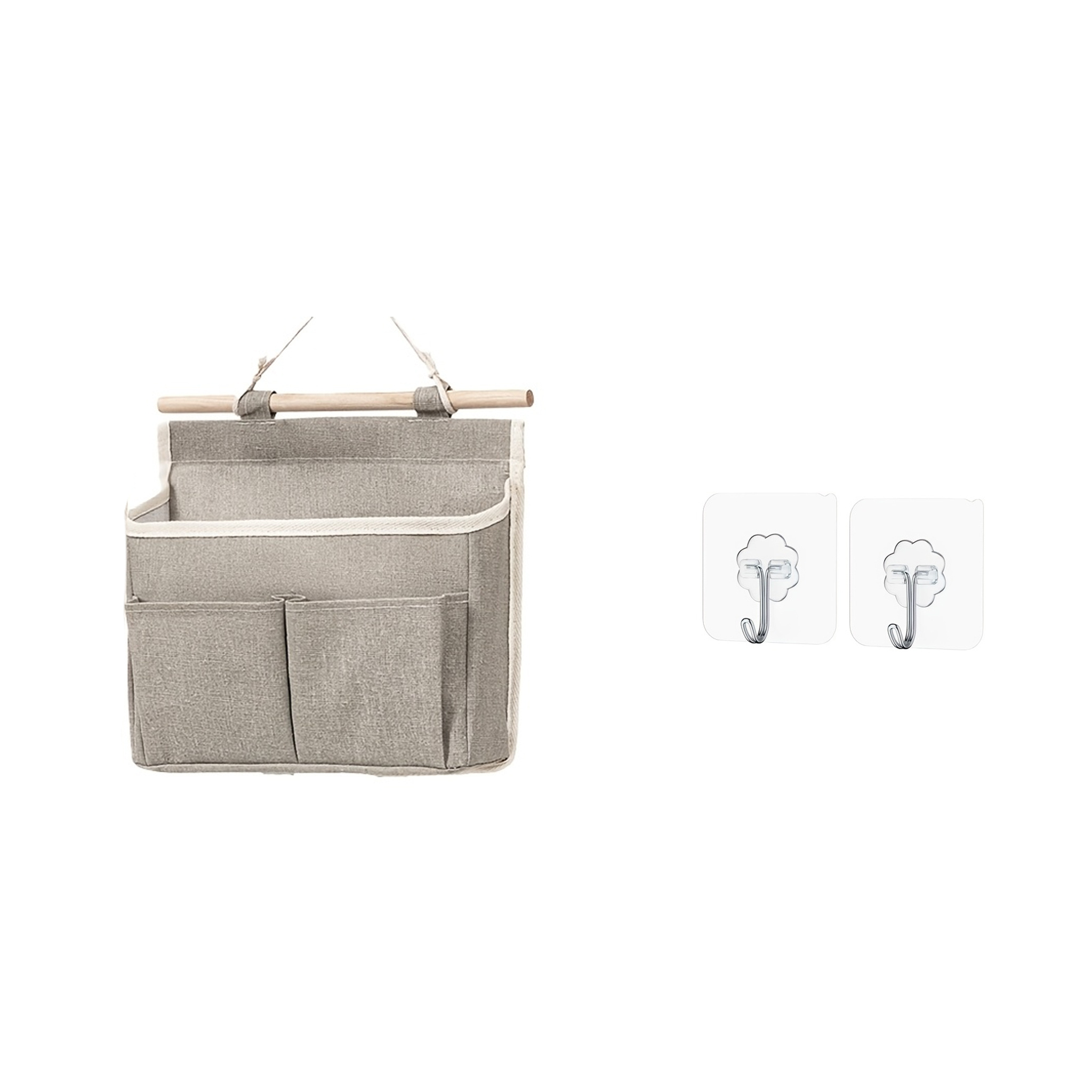 TEMU 3pcs Set (1pc Storage Bag And 2pcs Clear Hooks) Combination, Multi-pocket Storage Bag Set, Home Wall Storage Organizer
