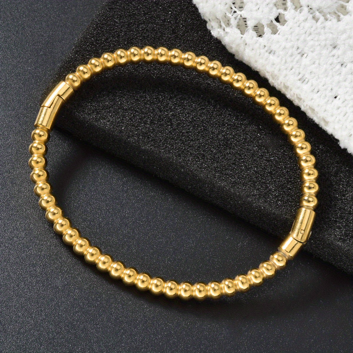 1pc Middle East Minimalist Ancient Round Bead Splicing Design Unisex Stainless Steel Plain Ring Non-fading Jewelry Bracelet, Suitable For Valentine's Day, Daily Parties, Wedding Wear Jewelry