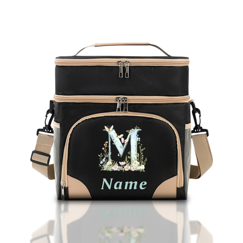 TEMU Personalized Custom Insulated Lunch Box Bag With Flowers And Letters Design - Large Capacity Thermal Tote, Picnic, Camping, Travel (non-food